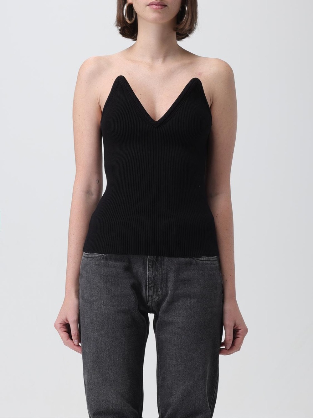 Coperni Black V-Neck Ribbed Knit Bustier Strapless Top NWOT Size M